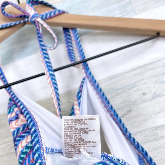 Liz Lange Maternity Striped Tankini Swim Top Blue Halter Ruched Womens Small - Picture 6 of 6